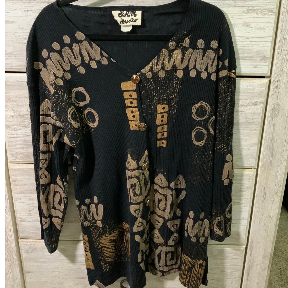 Vintage SAM Studios Art to Wear Black & Gold Tunic -Oversized Small
